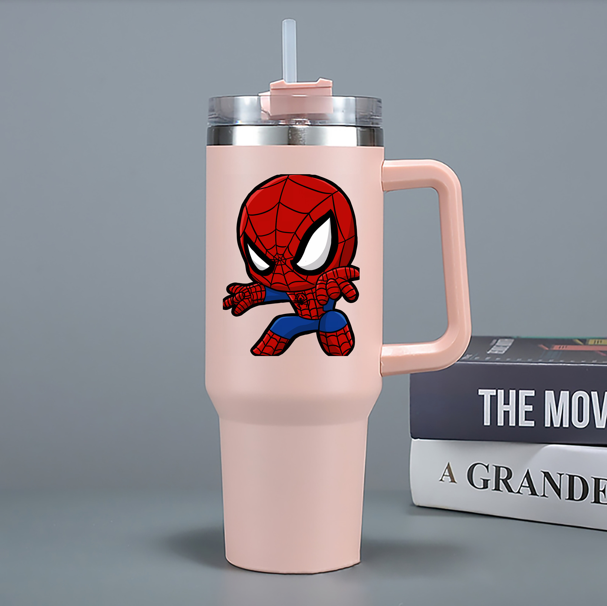 （画像用） Spider Man スパイダーマン 1200mL車用タンブラー - クリスタルステッカー（プラスチックストロー付き）